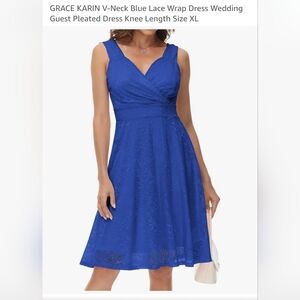 Grace Karin Royal Blue Lace V-Neck Dress